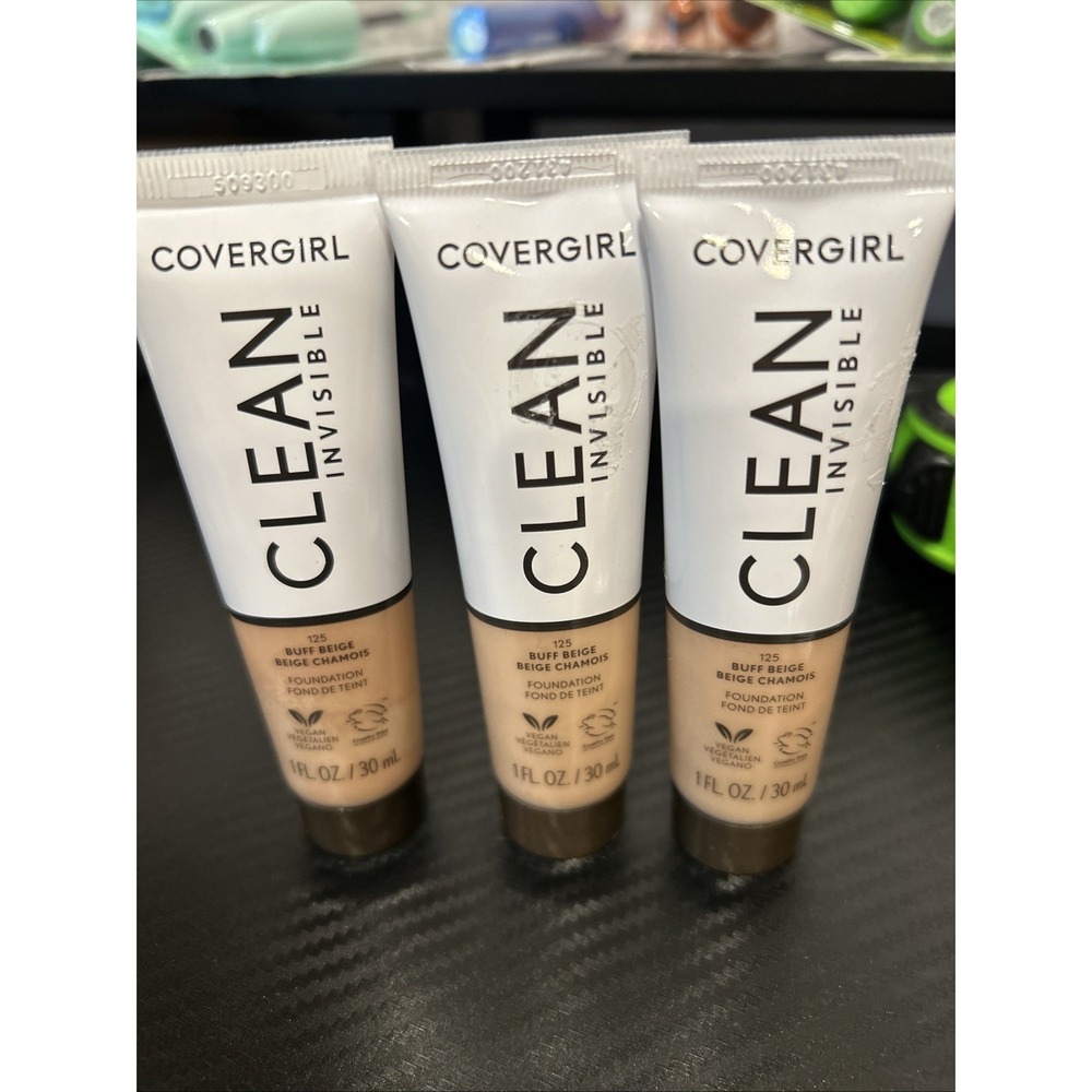 3 CoverGirl Clean Invisible Foundation Vegan 30ml 1oz 125 Buff Beige